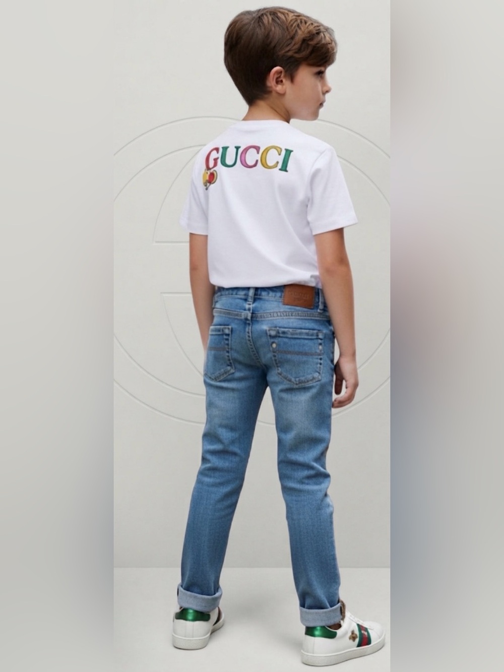 Authentic Gucci luxury designer little boys signature distressed denim jeans 4